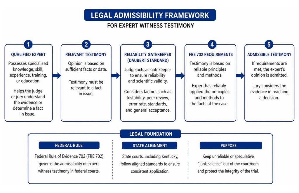 Legal admissibility framework for expert witness testimony